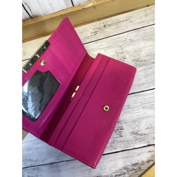 Gaofan Women's Fold Purse Long Pink Leather Wallet - Picture 3 of 3